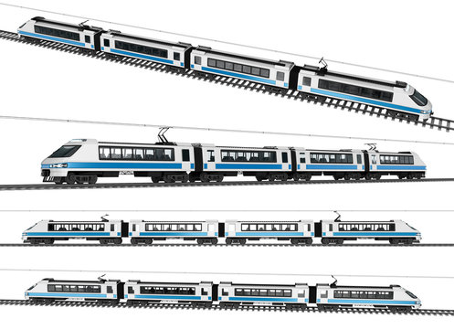 High speed electro train. 3d image set isolation on white