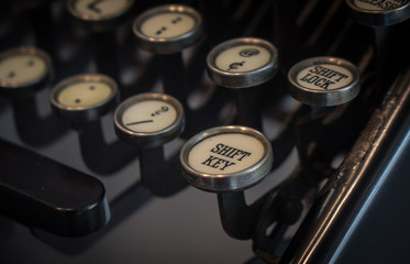 The fragment of an old and vintage typewriter
