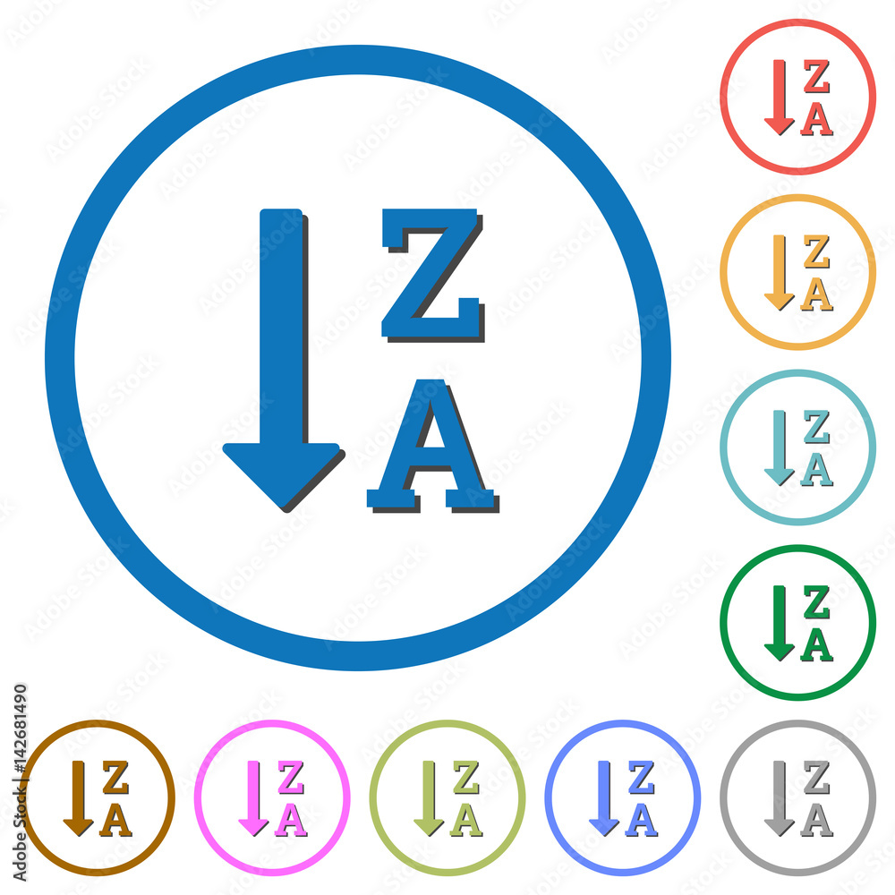 Poster alphabetically descending ordered list icons with shadows and outlines