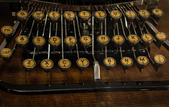 The fragment of an old and vintage typewriter