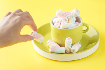Cup with pile twisted marshmallow, closeup