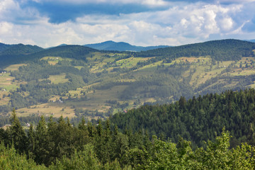 Fototapeta premium Panoramic view over Carpathian Mountains , Romania in a beautiful summer day