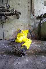 industrial accident victim lying at the wall