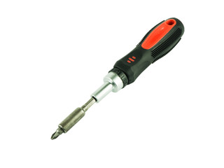 Screwdriver kit with bits over white isolated background