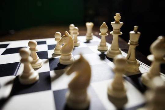 White pieces on chess board
