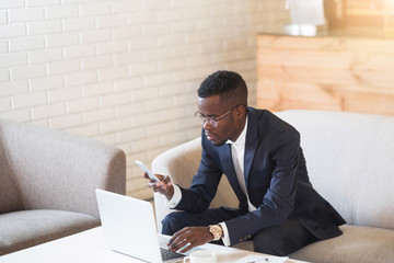 African Man Working Determine Workspace Lifestyle Concept