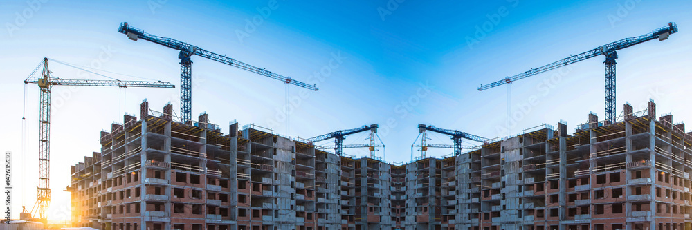Wall mural panorama of construction at the background of blue sky - Wall murals