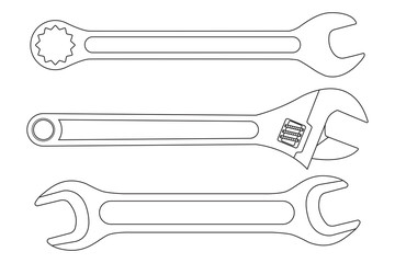 Set of wrenches. White outline icons