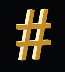 Obraz premium 3d hashtag golden symbol vector on black background