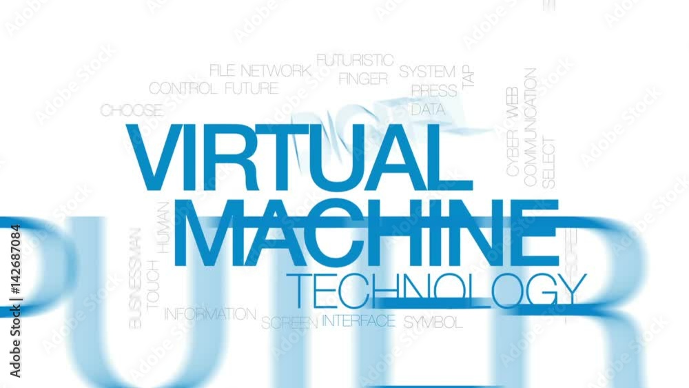 Poster virtual machine animated word cloud, text design animation. kinetic typography.