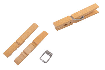 Wood clothespins on white background with cliping path