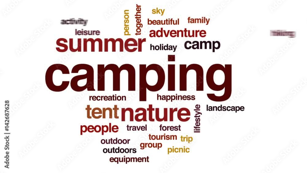 Poster Camping animated word cloud, text design animation.