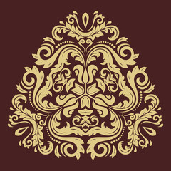 Oriental vector triangular golden pattern with arabesques and floral elements. Traditional classic ornament. Vintage pattern with arabesques