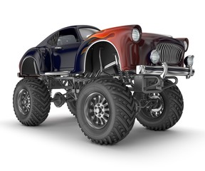Monster truck. Big foot. 3d image isolated on white