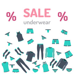 Banner sale underwear with great discounts in vector, flat style. Flyer design for shop men underwear