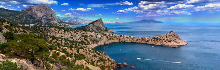 Fototapeta na wymiar A panoramic view of Noviy Svet Natural Reserve, Crimea