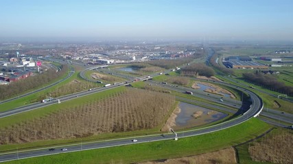 Aerial: Highway junction busy highway A2 and A27 in the Netherlands