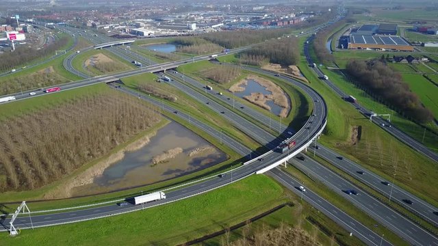 Aerial: Highway junction busy highway A2 and A27 in the Netherlands