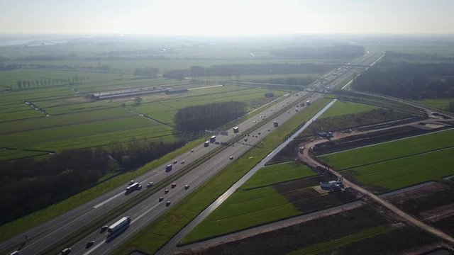 Aerial: Highway junction busy highway A2 and A27 in the Netherlands