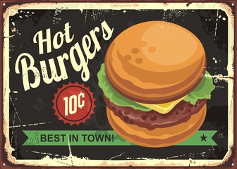 Hot burgers retro tin sign design © lukeruk