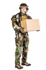Soldier Holding Shipping Box