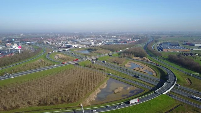 Aerial: Highway junction busy highway A2 and A27 in the Netherlands
