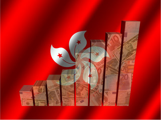 Currency graph on rippled Hong Kong flag illustration