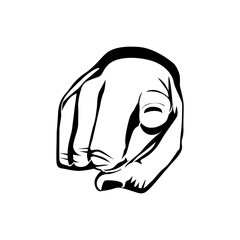 black silhouette hand pointing in front vector illustration