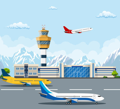Airport building and airplanes