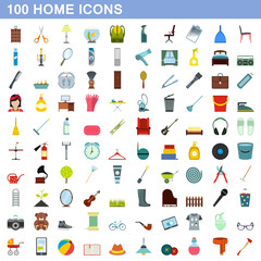 100 home icons set, flat style