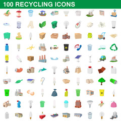 100 recycling set, cartoon style