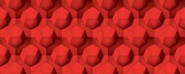 Volume realistic seamless texture, octahedron, red 3d geometric pattern, design vector background
