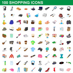 100 shopping set, cartoon style