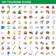 Fototapeta na wymiar 100 tourism set, cartoon style
