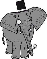 sir herr gentlemen zylinder hut monokel brille elefant gemalt