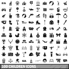 100 children icons set, simple style 