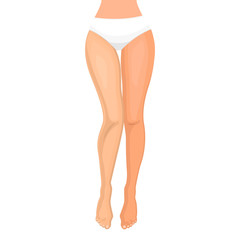 Beautiful long female legs. Woman slim legs silhouette, Isolated on white. Vector illustration. White panties. Design element.