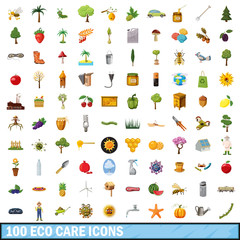 100 eco care icons set, cartoon style
