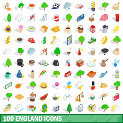 100 england icons set, isometric 3d style