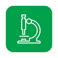 Microscope flat line icon, linear vector sign on colorful rounded square button isolated on white. Research symbol, logo illustration. Flat design, pixel perfect