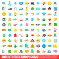 100 internet shop icons set, cartoon style
