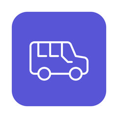 Minivan flat line icon, linear vector sign on colorful rounded square button isolated on white. Symbol, logo illustration. Flat design, pixel perfect