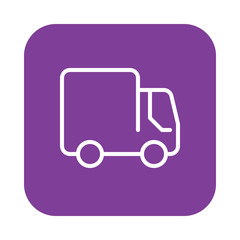 Lorry, Delivery, Shipping truck flat line icon, linear vector sign on colorful rounded square button isolated on white. Symbol, logo illustration. Flat design, pixel perfect