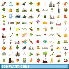100 plant icons set, cartoon style