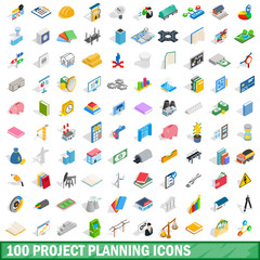 100 project planning icons set, isometric 3d style
