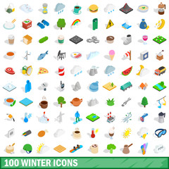 Fototapeta na wymiar 100 winter icons set, isometric 3d style