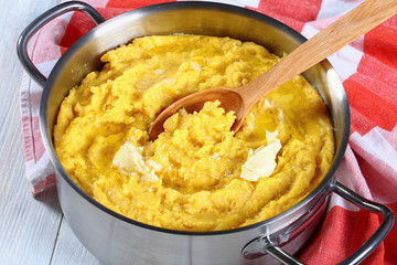 polenta porridge with melted butter,  close-up