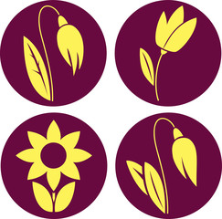 Flowers. Flat icon set. Colorful isolated illustrations.