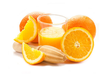 Orange juice on white background