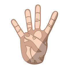 sketch silhouette skin color hand with four fingers symbol in relief vector illustration